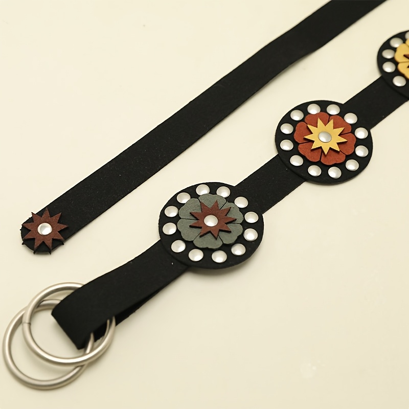 Boho PU Leather Belt: Colorful Circle & Star Studs Waist Strap
